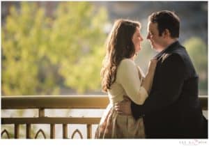 Sunset engagement photo in downtown pittsburgh
