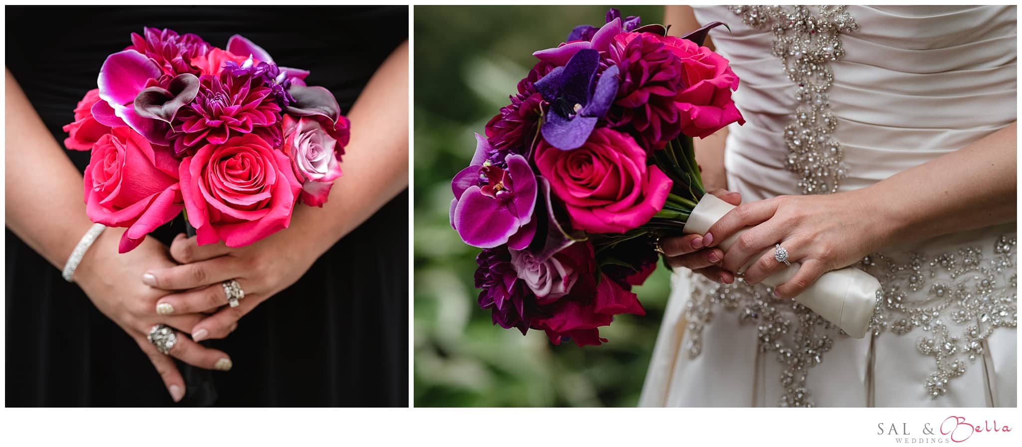 vibrant pink & purple bridal bouquet