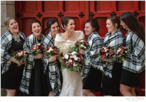 bridesmaid photos at the cathedral of learning