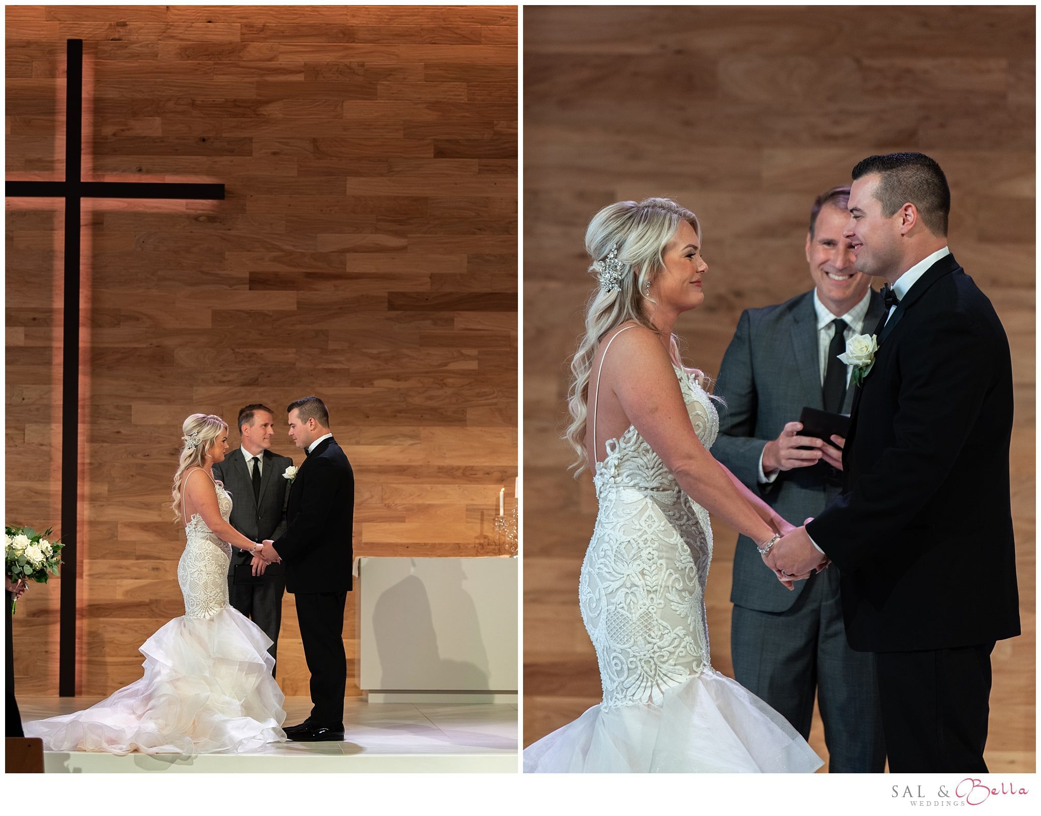The couple exchanges vows during their ceremony at Orchard Hill Church