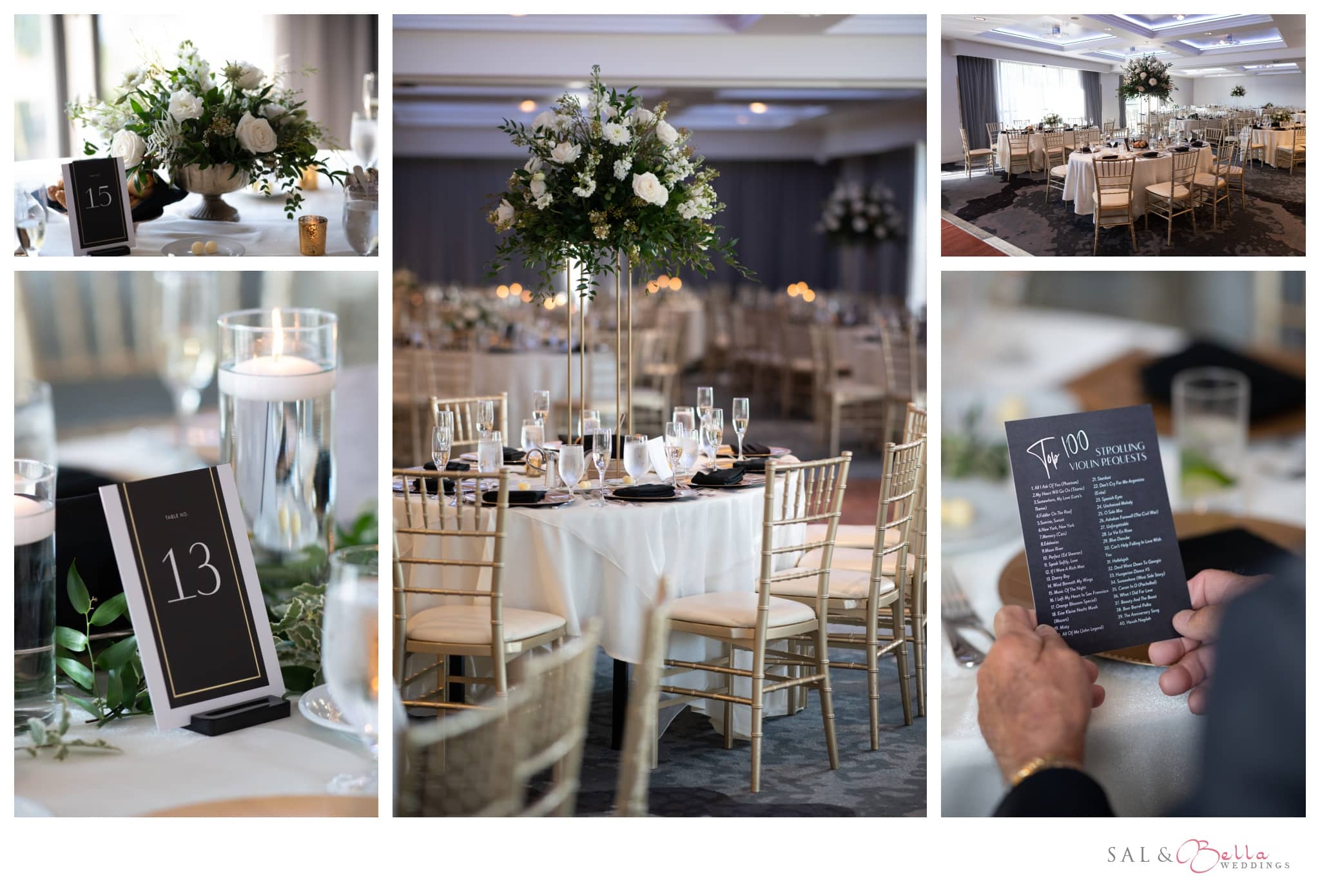 white florals and lush greenery decorate the ballroom for this Pittsburgh Wedding at the Renaissance Hotel