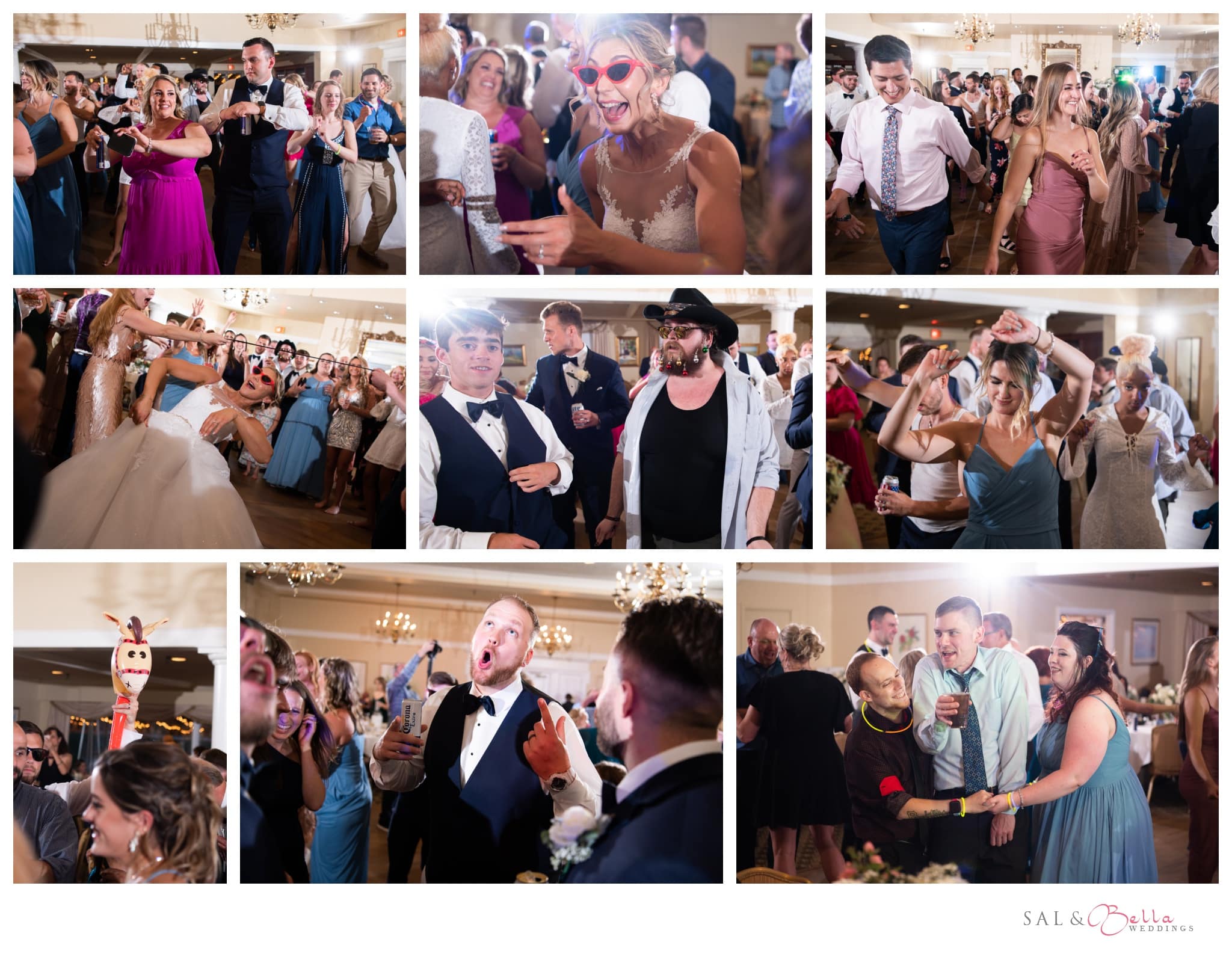 guests surround the dancefloor to dance the night away with the bride and groom at their Shannopin country club wedding