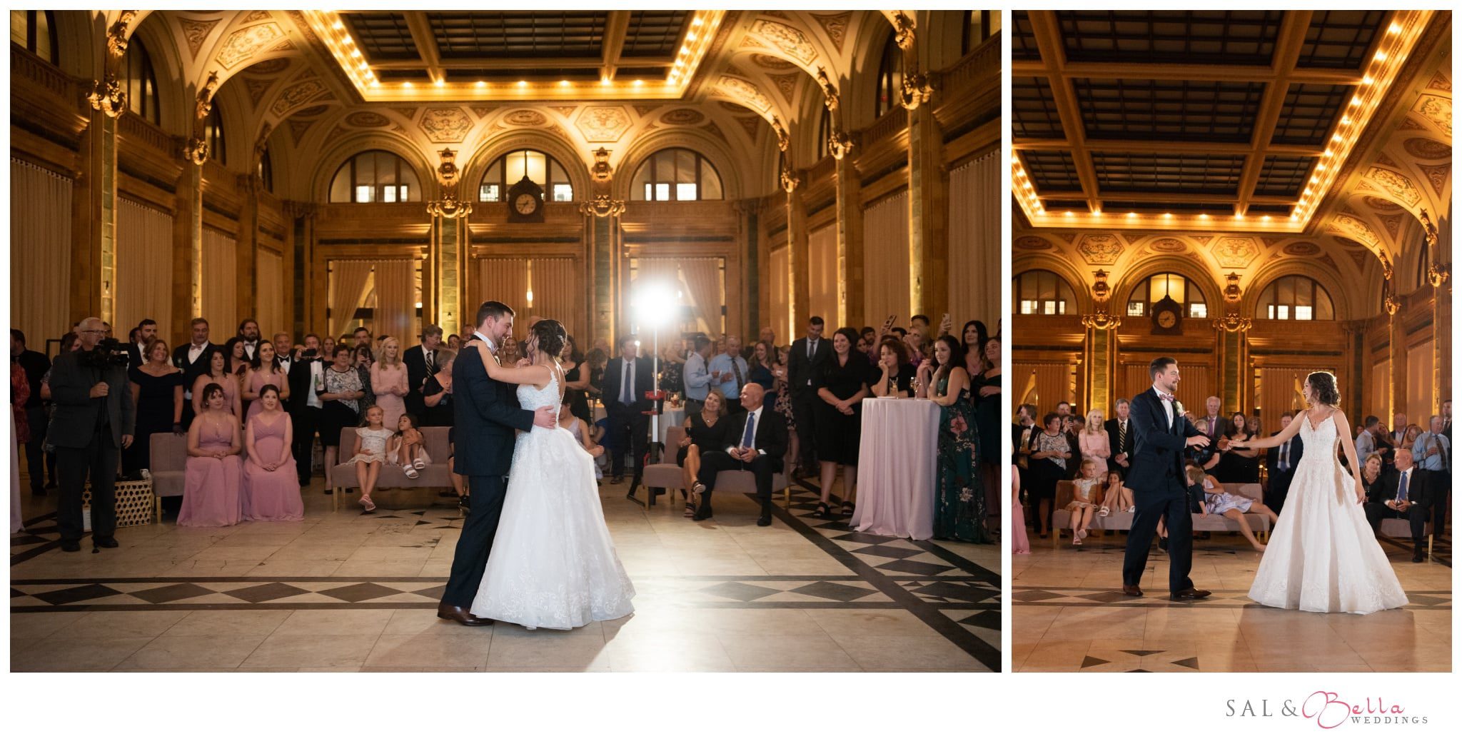 Bride and groom share their first dance at The Pennsylvanian wedding reception.