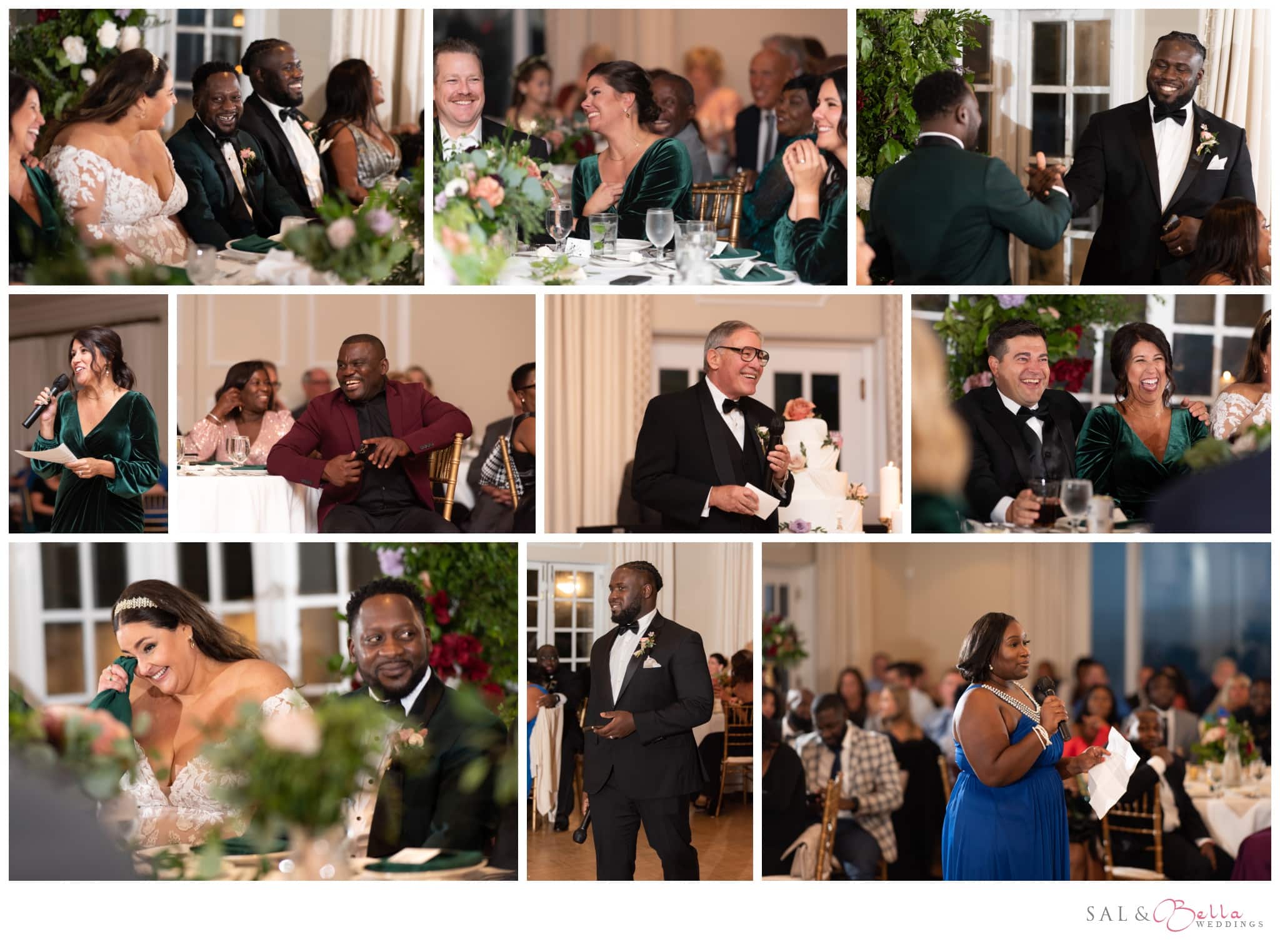 Candid photos of guests during the toasts at Longue Vue Club Wedding.