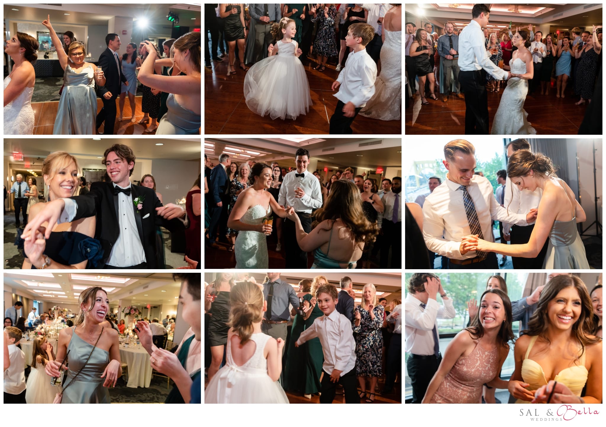 Wedding guests dancing and celebrating during reception in Pittsburgh hotel