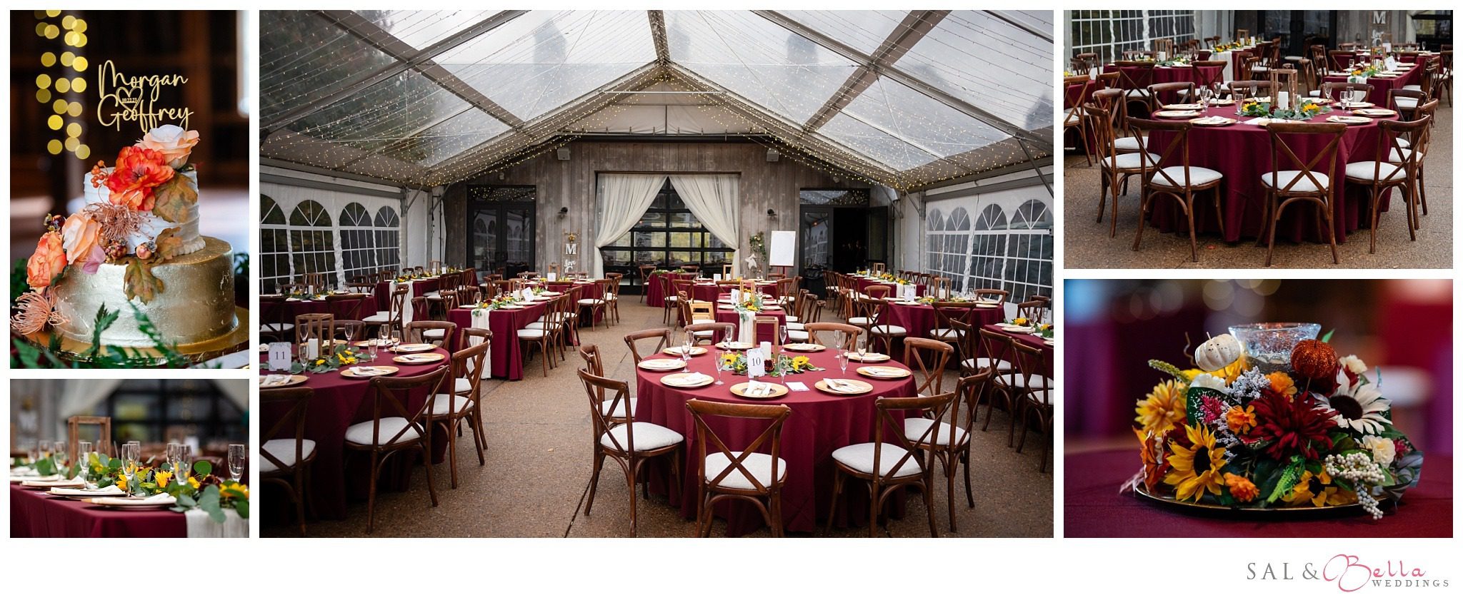 Rich fall colors of the reception décor at the Pittsburgh Botanic Garden Wedding. 
