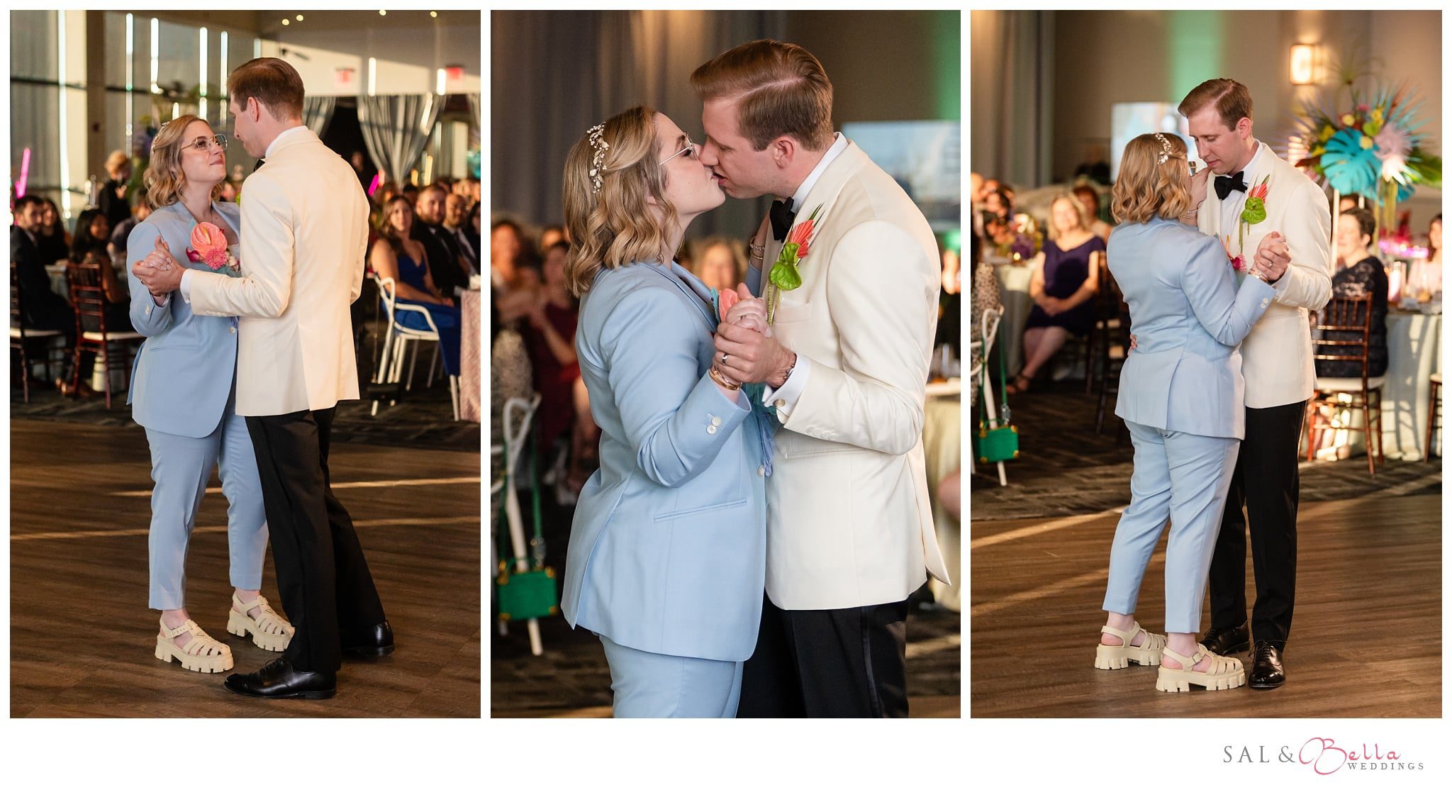 bride & groom kick of the reception festivities with their first dance. 