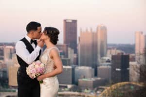 Pittsburgh Wedding Photographer. Bride & Groom on Mt. Washington