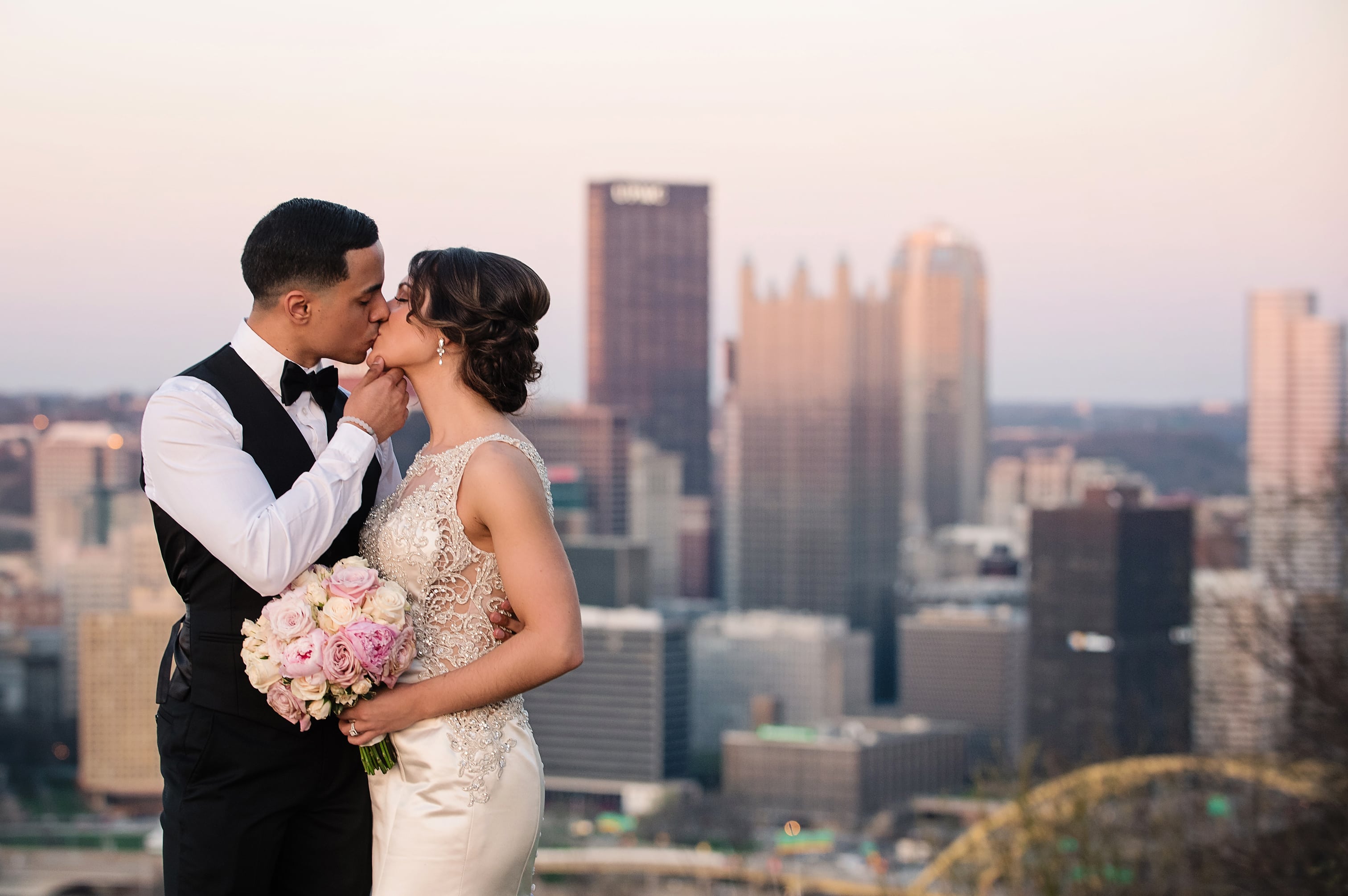 Pittsburgh Wedding Photographer. Bride & Groom on Mt. Washington