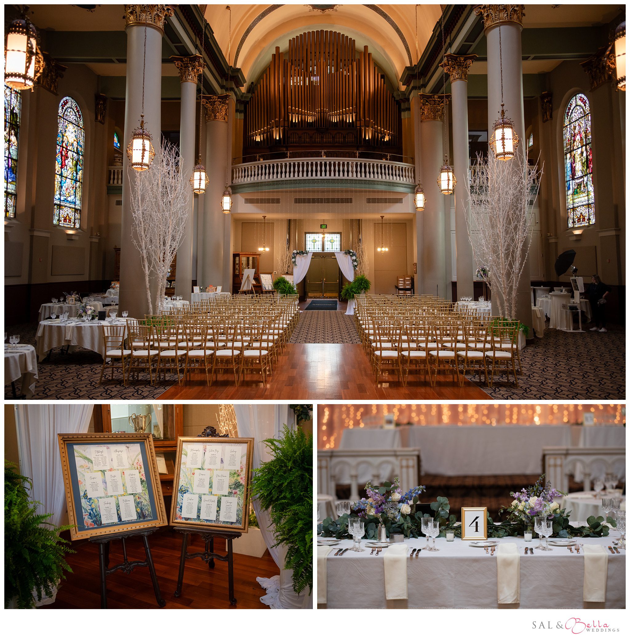 The Grand hall at the priory decorated for a wedding ceremony. 