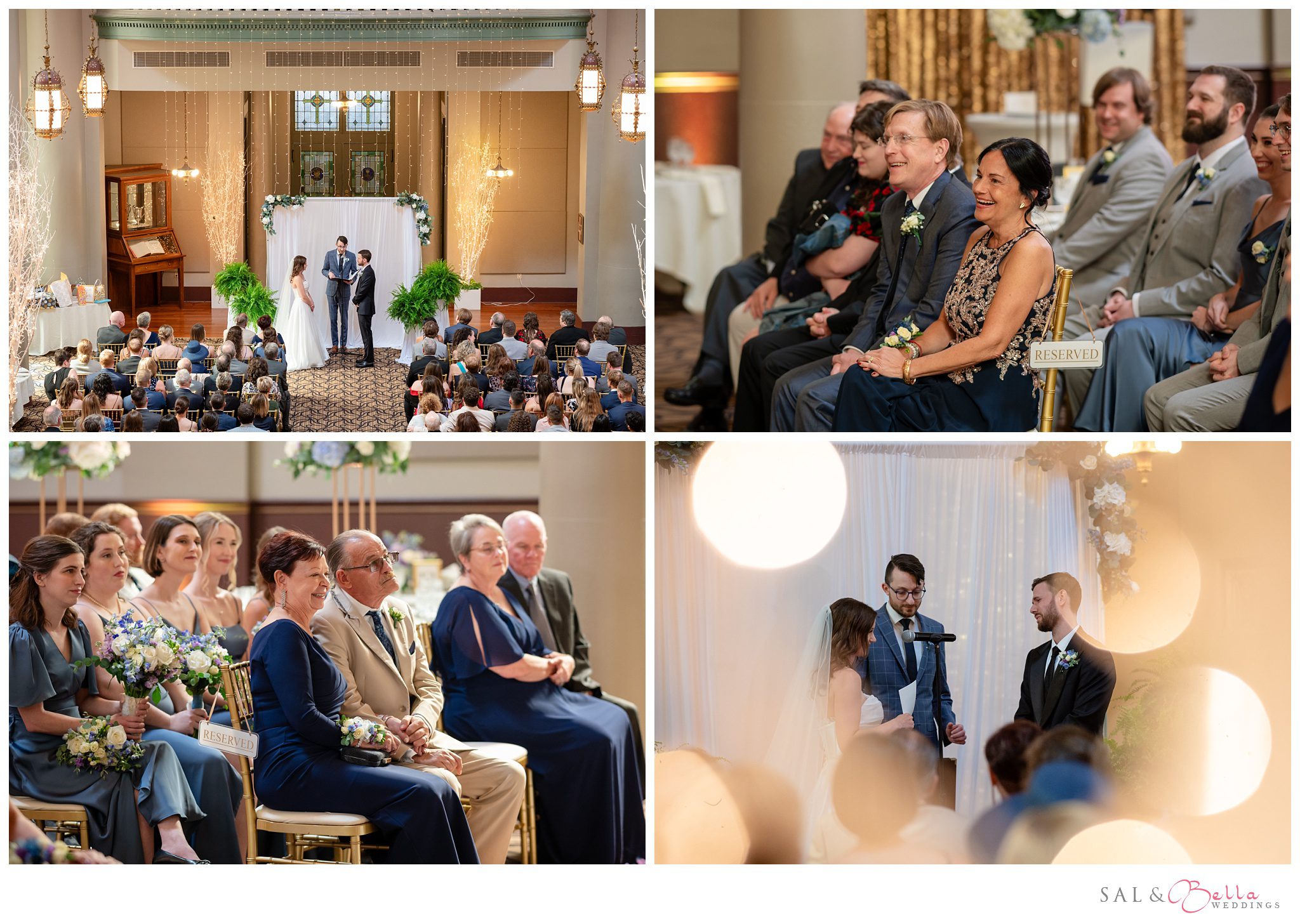 guests watch with joy as the bride and groom say I do at The Grand Hall at the priory. 