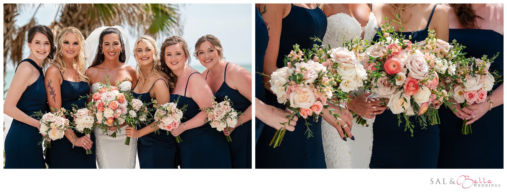 Cassie and her bridesmaids enjoying a sunny beach moment before the ceremony at The Resort at Longboat Key Club.