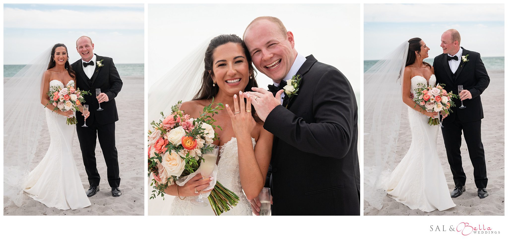 the bride & groom flash their new wedding bands to the camera.