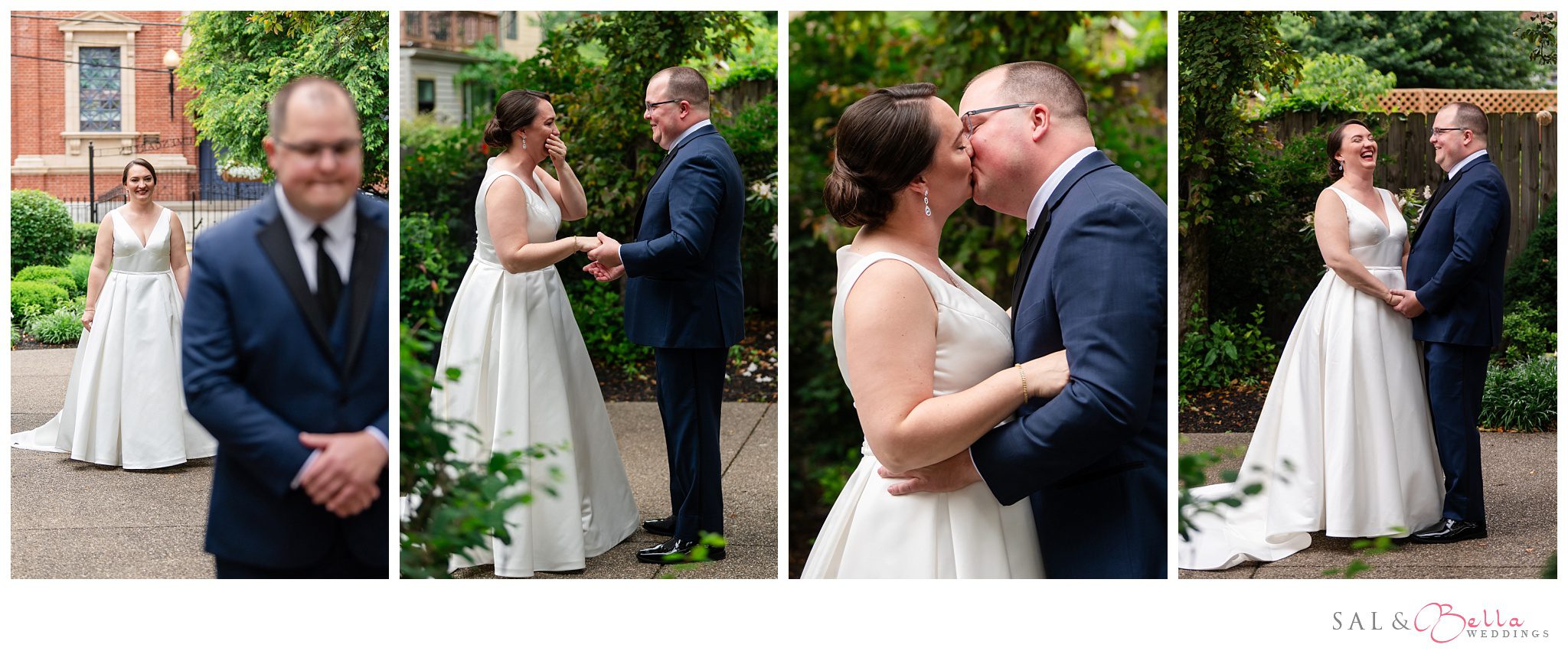 Emotional first look at the Priory’s Grand Hall wedding garden