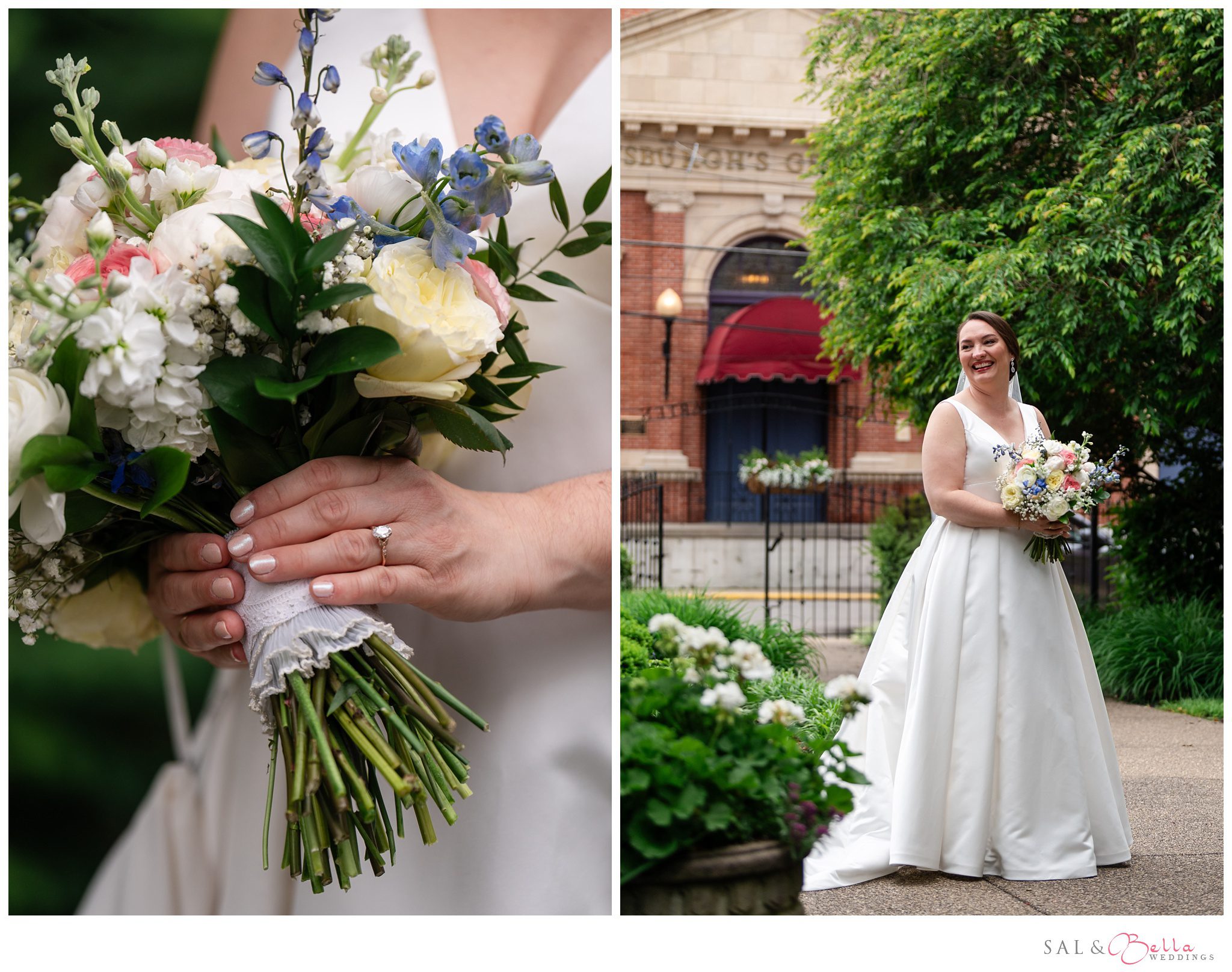Bride poses for photos in the garden at the Priory Hotel. 
