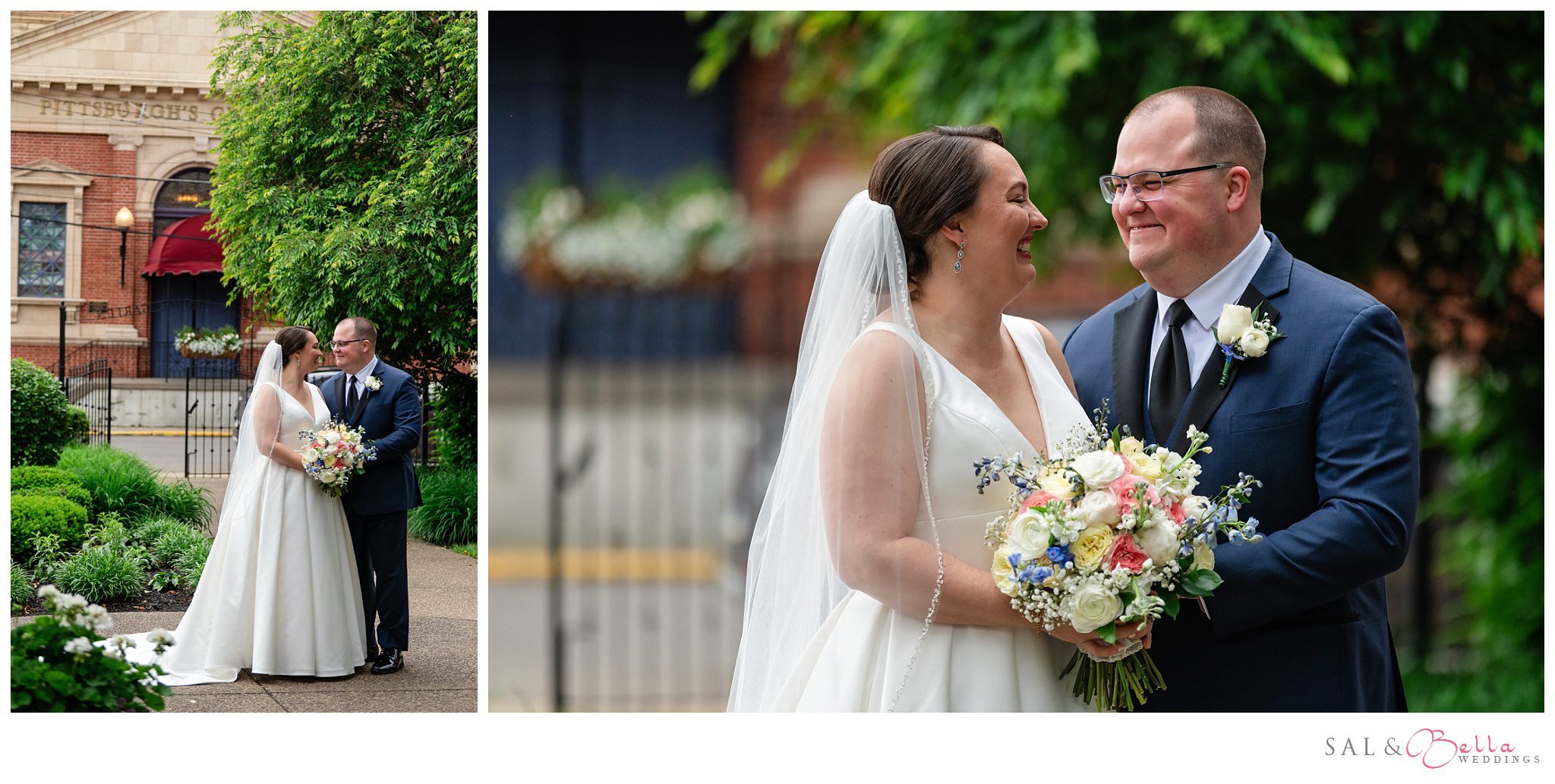 Couple sharing first look in the garden at the Priory’s Grand Hall wedding