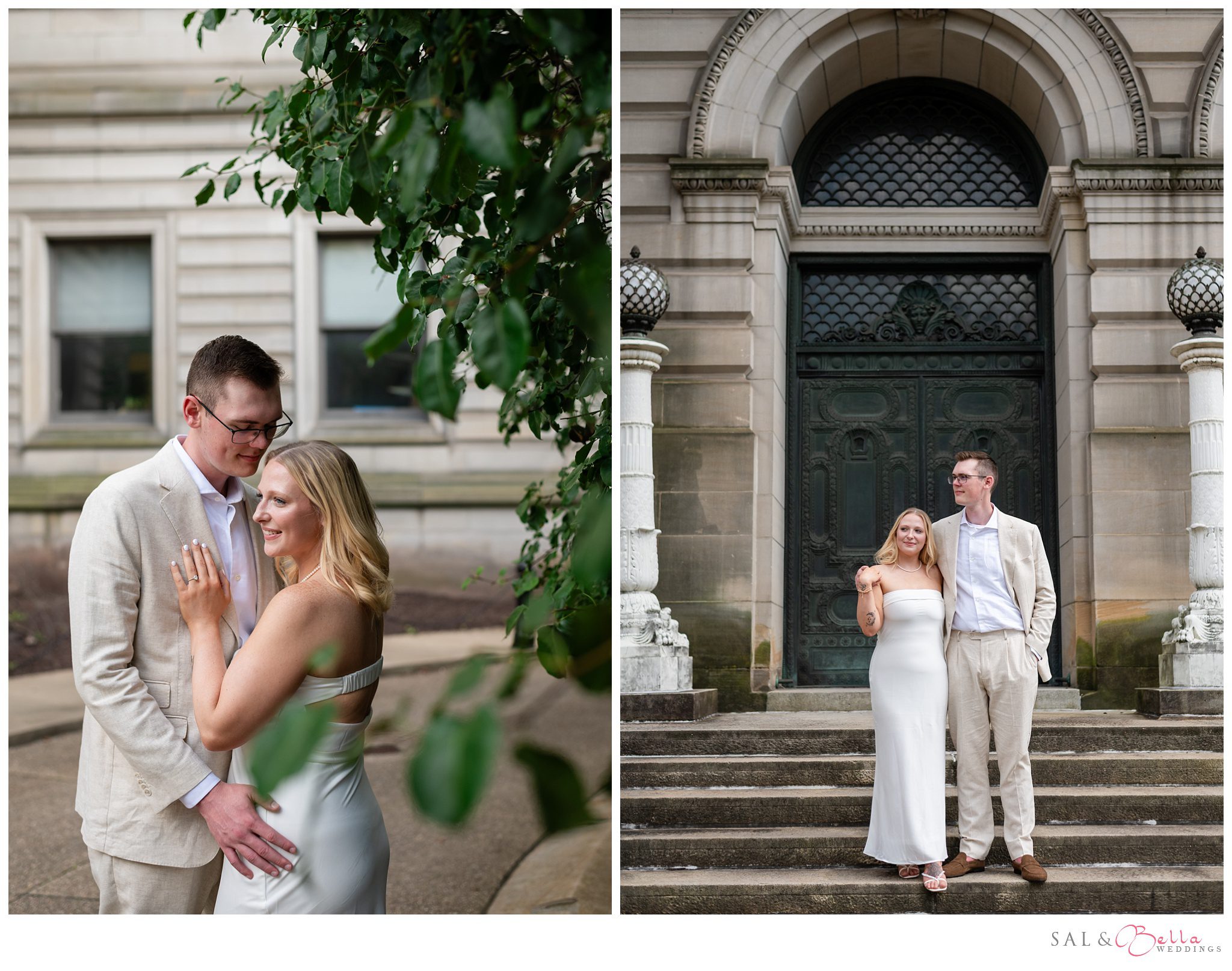 Couple holding hands in front of Carnegie Museum Pittsburgh