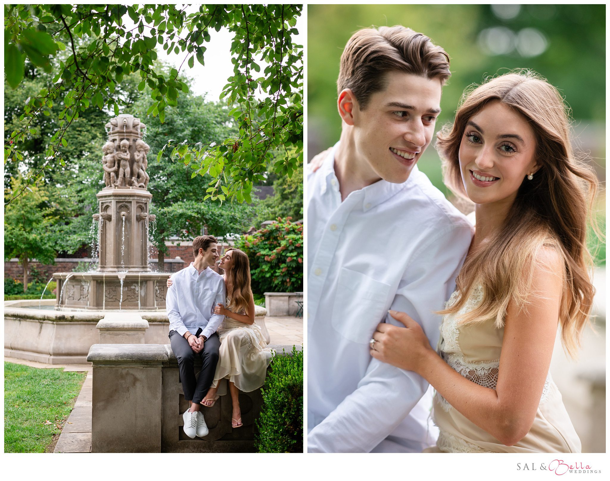 Romantic portrait of Natalie in lace-accented dress and sleek sandals.