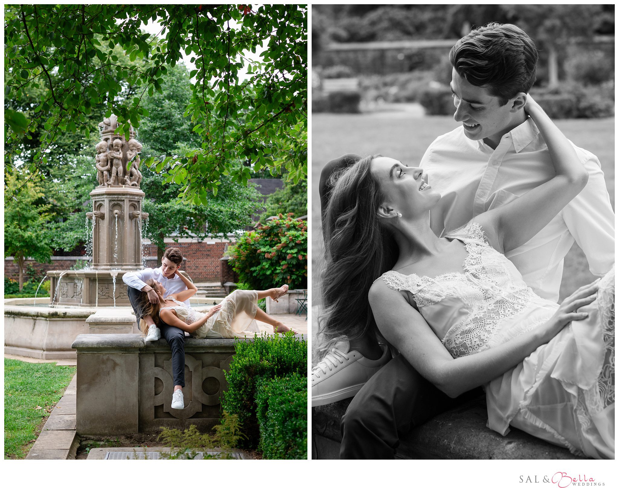 Couple laughing together on a summer evening at Mellon Park in Pittsburgh.