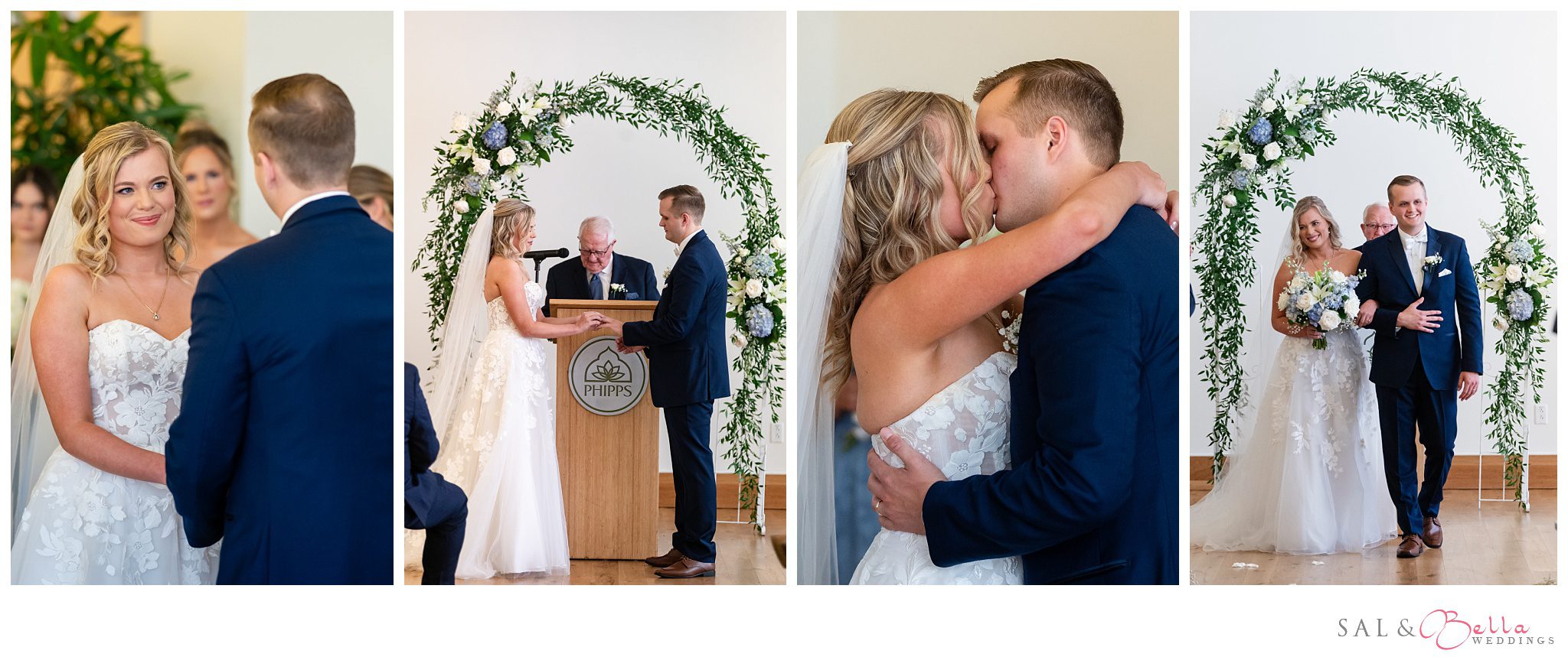 bride and groom share their vows at Phipps Conservatory. 