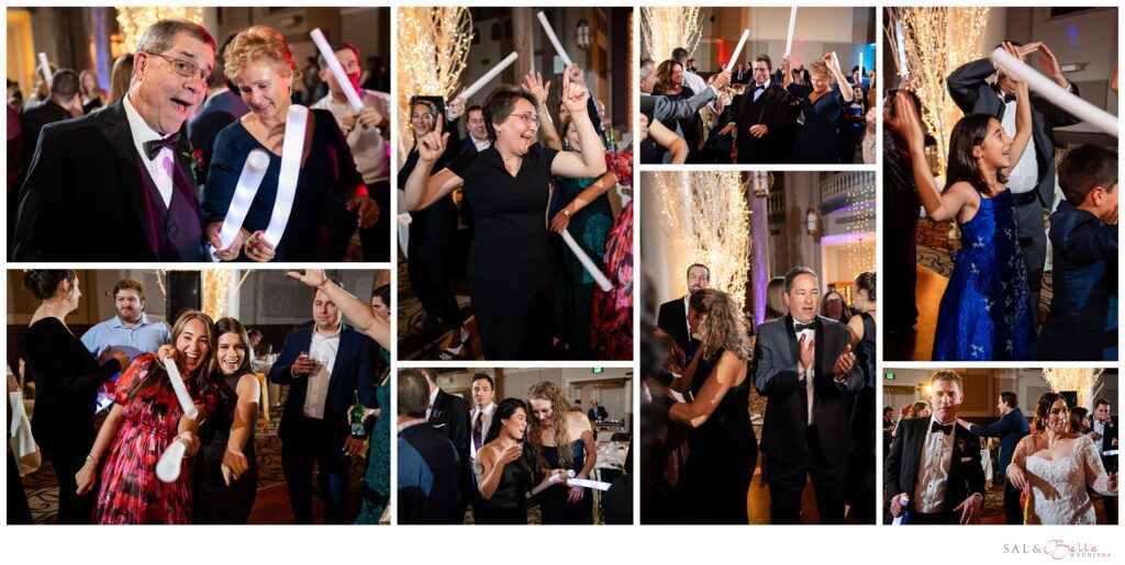 Wedding guests dancing during the reception with entertainment by SoundWaves Event Group