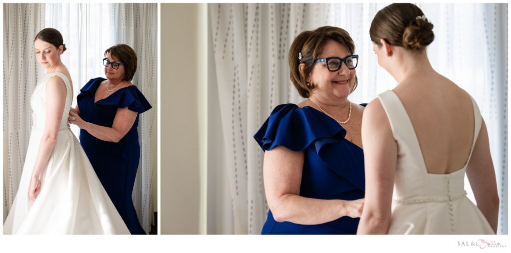 Bride shares smiles with her mother as they prepare for the ceremony. 