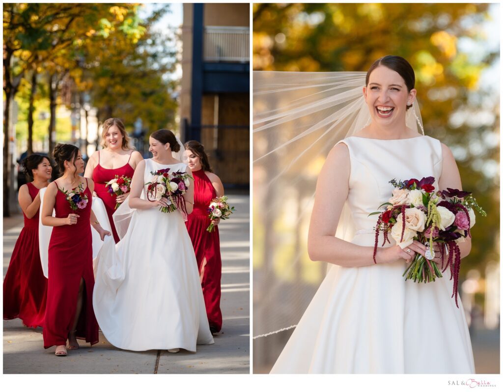 Bride smiles for her wedding photos. 