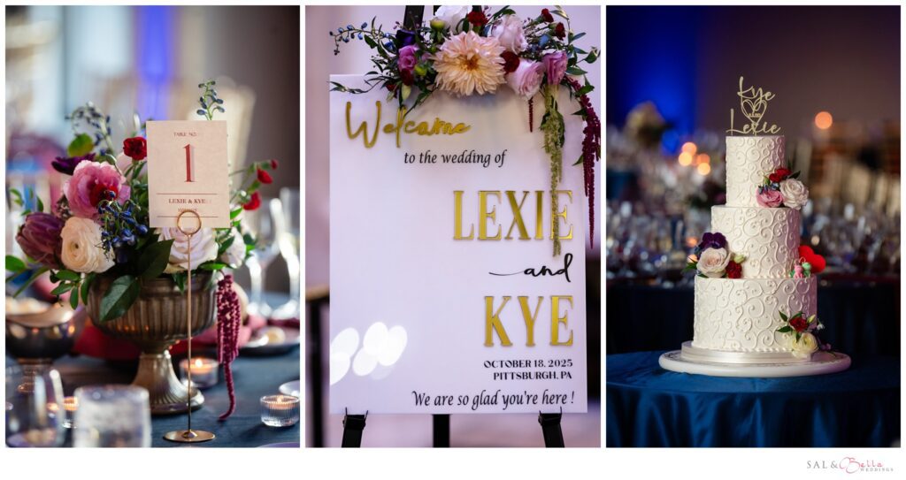 Wedding reception details at the Renaissance Hotel in downtown Pittsburgh