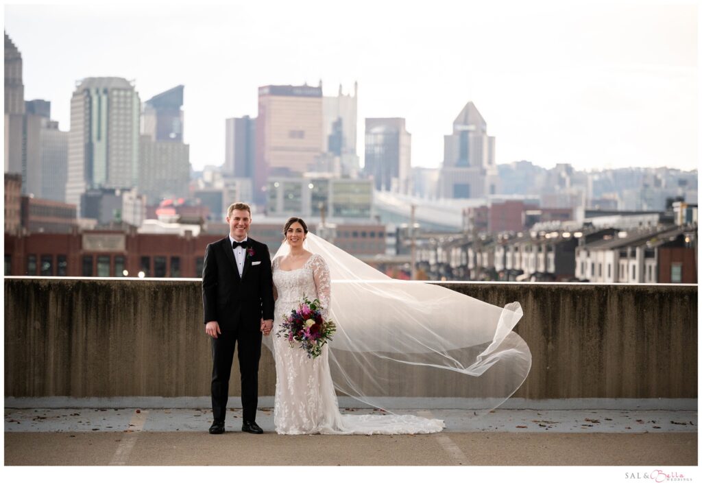 Bride and groom portraits near the Cork Factory Lofts in the Strip District