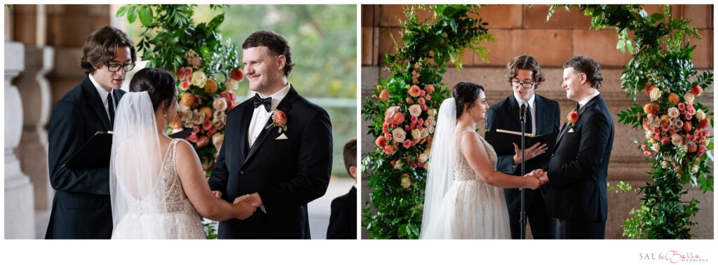 bride and groom exchanging vows beneath the rotunda at The Pennsylvanian