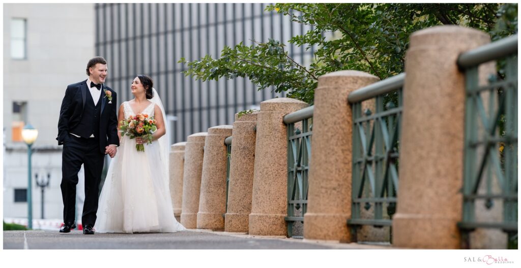 October wedding portraits of bride and groom at The Pennsylvanian
