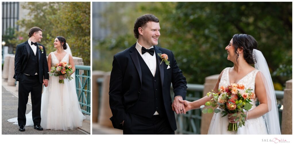 Bride and groom portraits with fall trees at The Pennsylvanian