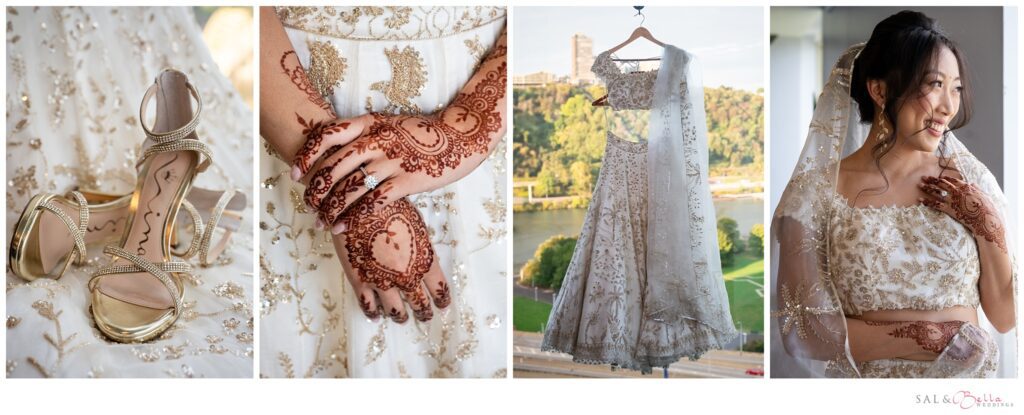 indian wedding gown hanging in the window at the Wyndham Grand Pittsburgh