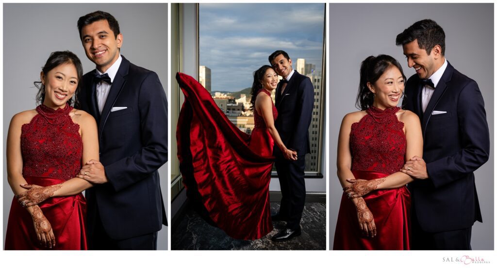 wedding photos taken in the Wyndham Grand Hotel in the Skyview Suite