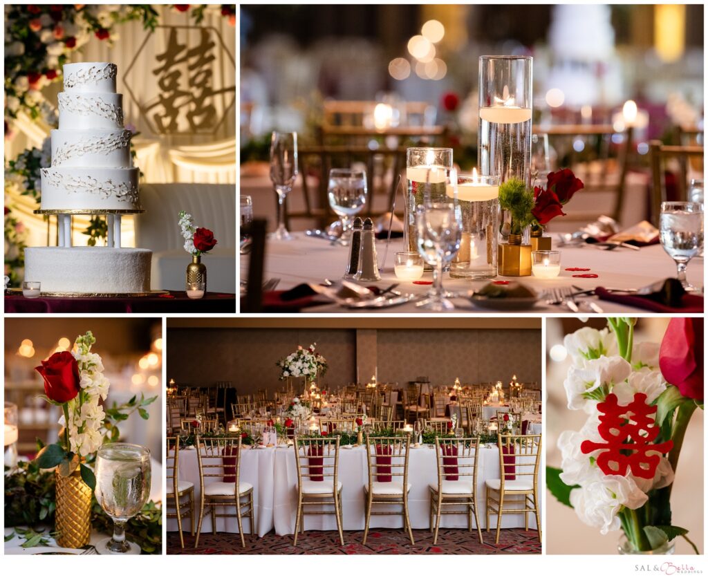 Reception details in the Wyndham grand ballroom. 